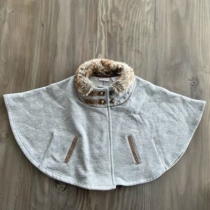 Savannah Girls Poncho Gray With Fur trim lining on neck size: 24 Months